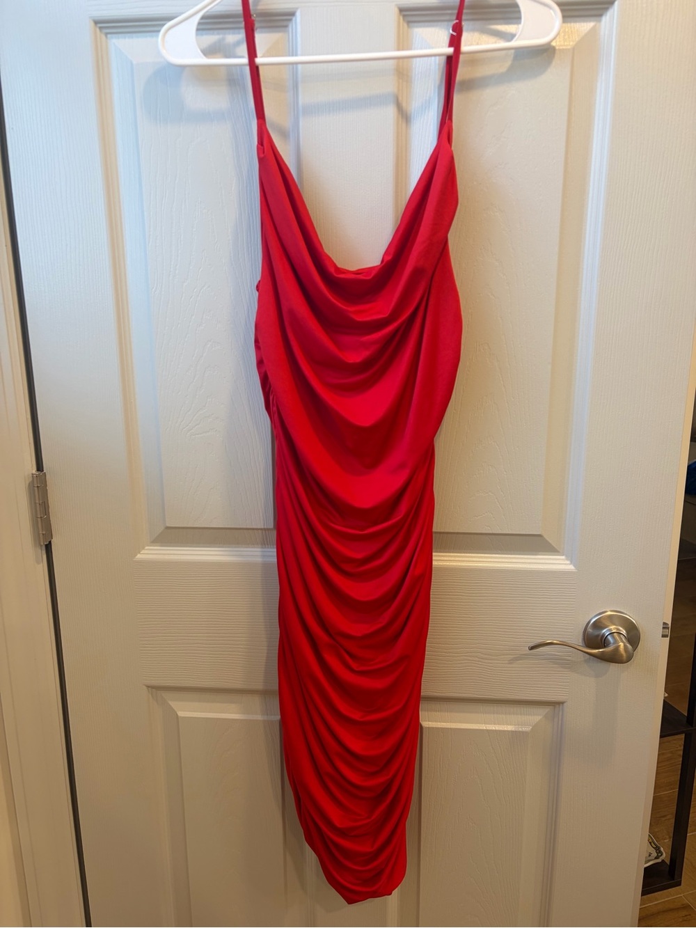 Red Draped Cowl Neck Slip Dress